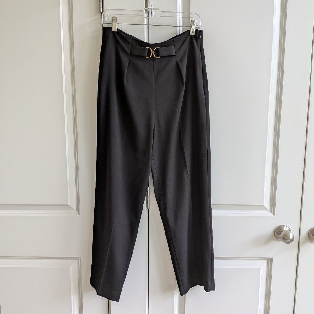 H&M Dress Pants Sz 10 Black High Rise Pleated Wide Leg Office Trousers Side Zip